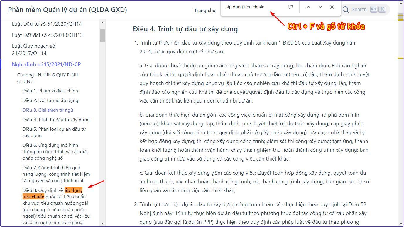 Tìm kiếm từ khóa trên qlda gxd